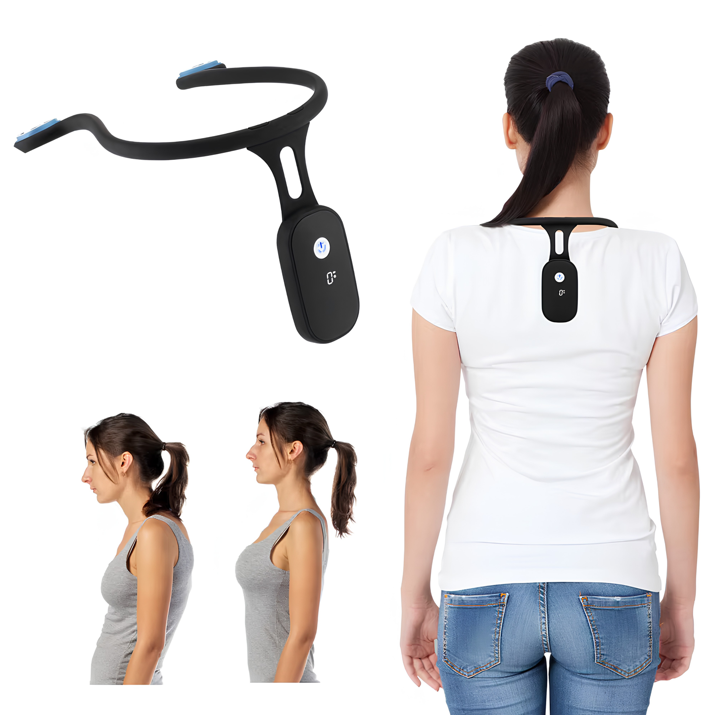 Corrector de Postura Inteligente con Sensor de Vibración – Dispositivo de Silicona Ergonómico para Adultos y Niños