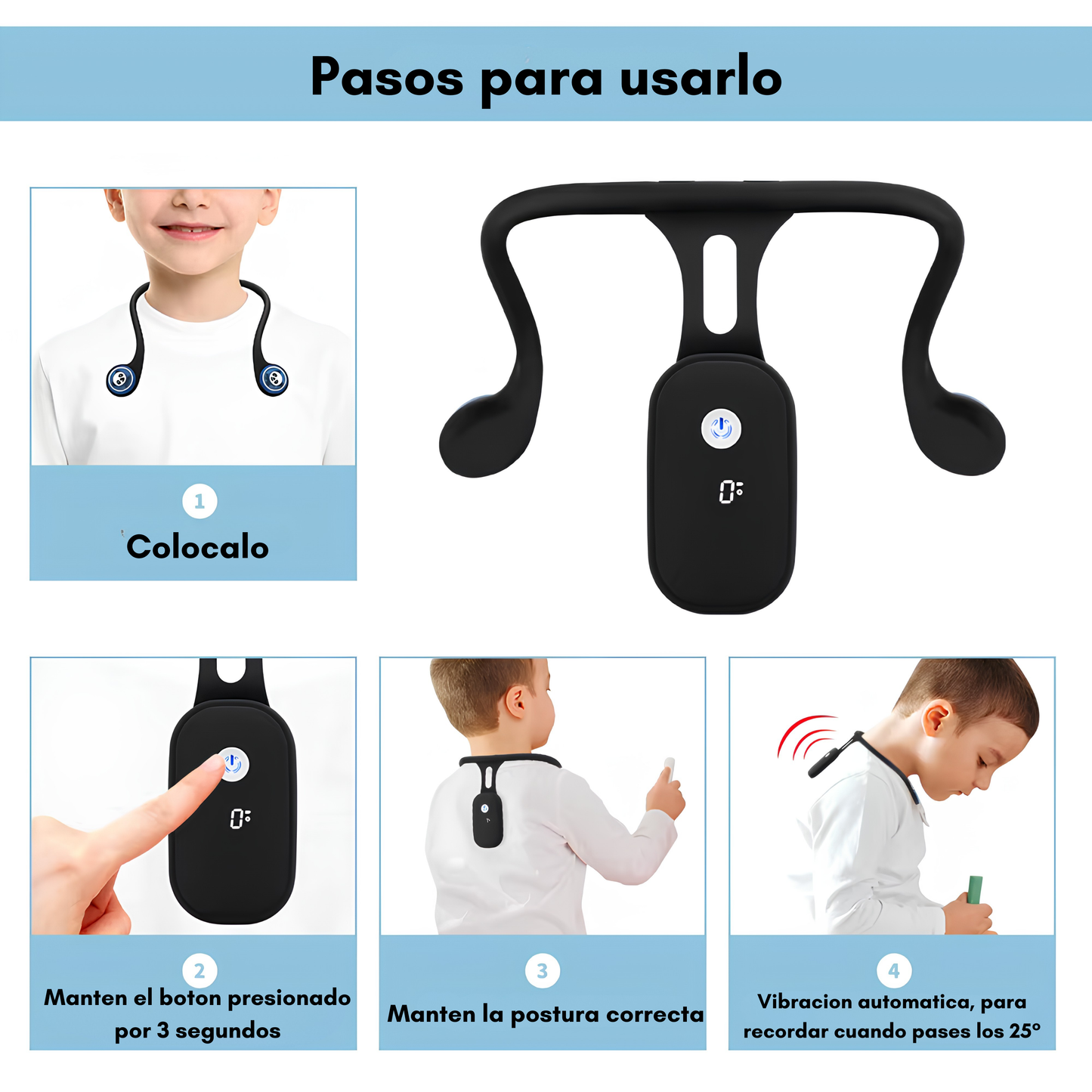 Corrector de Postura Inteligente con Sensor de Vibración – Dispositivo de Silicona Ergonómico para Adultos y Niños